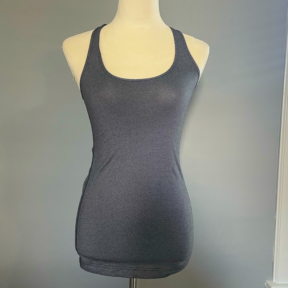 Lulu lemon cool racer back tank size 4 black and white stripe